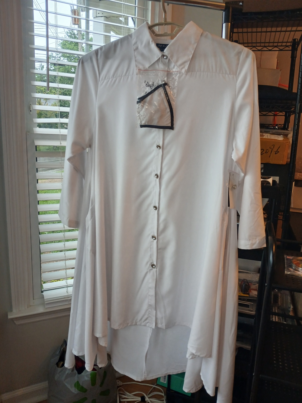 White Diamond Button High-Low Asymmetric Shirt Swing Dress 2X New!